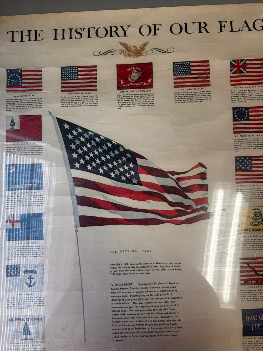 Original Vintage 1973 USMC the History of our Flag Poster-framed auth GPO - Picture 2 of 5